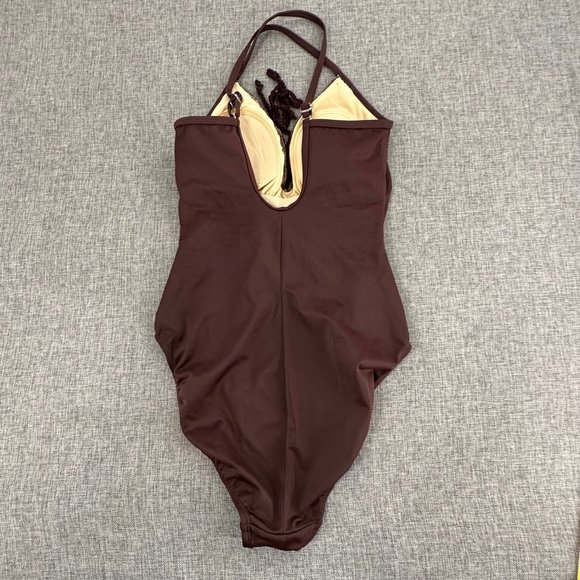Newport News One Piece Swimsuit Chocolate Brown Lace V-Neckline Size 4 Nylon & L - Picture 7 of 12